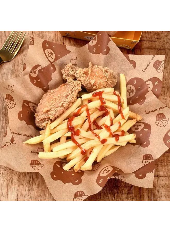 خاكي دب لطيف مطبوع على ورق شمعي 100 ورقة مقاوم للزيت خالي من مادة BPA آمن للاستخدام في الميكروويف والثلاجة لتغليف الطعام - Image 5